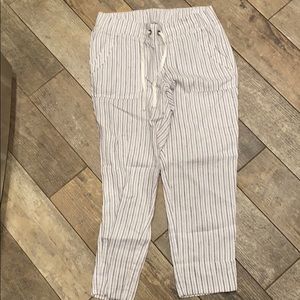 white ATHLETA linen herringbone stripe drawstring